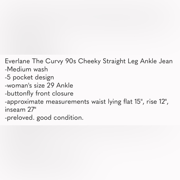 Everlane The Curvy 90s Cheeky Straight Leg Ankle Jean 29 blue denim - Picture 8 of 8